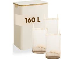 DARI. - Wasmand 3 vakken - Wassorteerder - 160L - met 3 uitneembare zakken - wasmand - beige - knopen — afbeelding 1