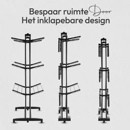 Meisterhome® - 24 Meter - wasrek – Inklapbare wielen – makkelijk opbergen - Droogtoren op wielen - 3 etages - draaibaar droogrek - uitklapbaar – Mat zwart - Tot 25 kg wasgoed — thumbnail 4