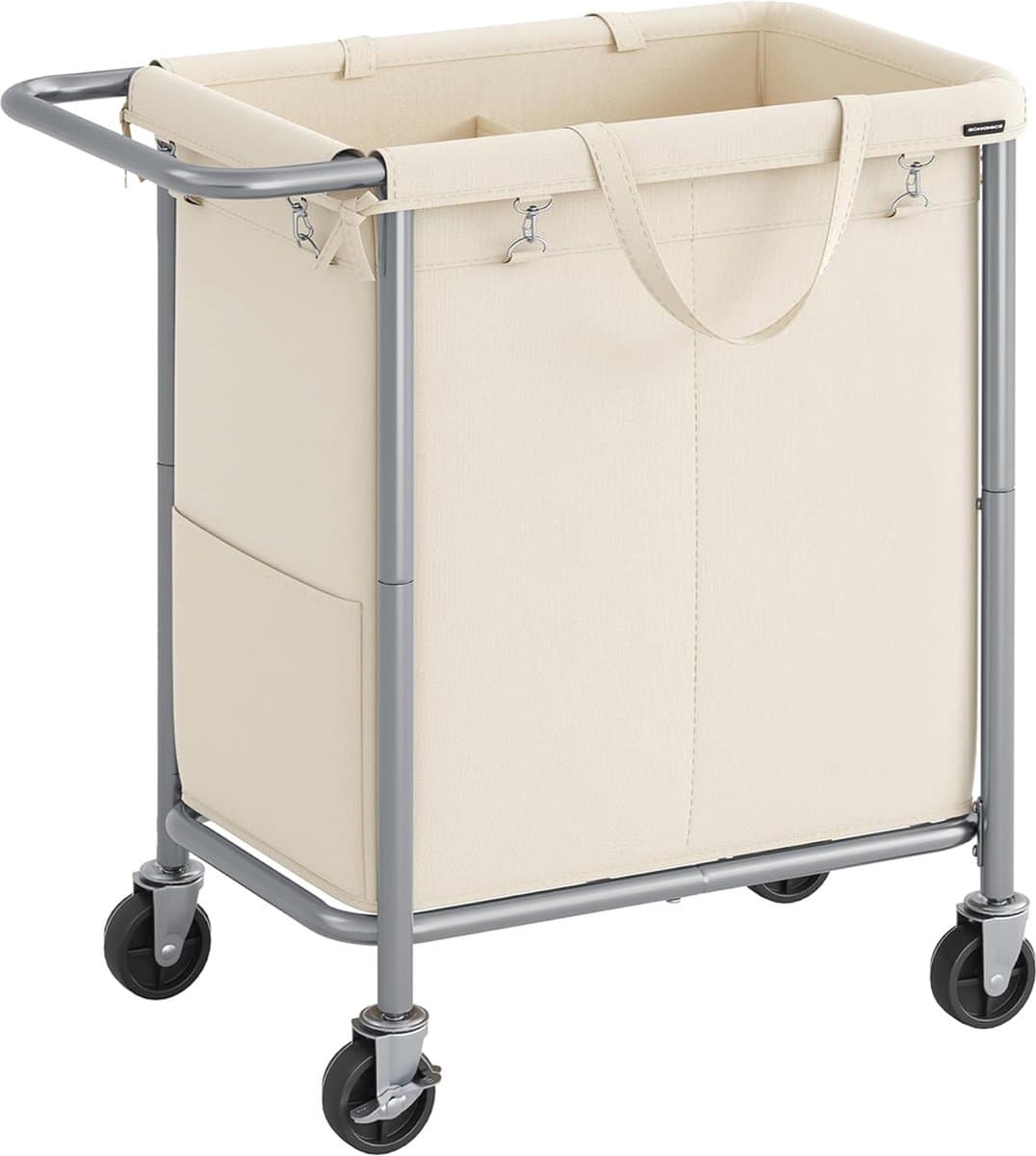 Grote Wasmand op Wielen met 2 Vakken en Verwijderbare Tas - 140 Liter Capaciteit — afbeelding 1