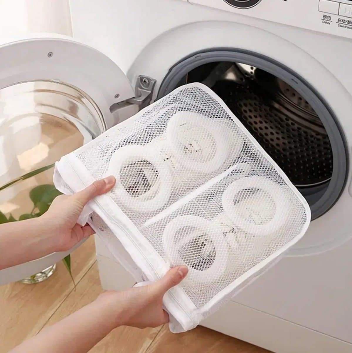 Waszak - Schoenenzak - Waszak voor schoenen - Wasnet - Wasmachine net - Wasnet Met Rits - Was tassen - Wit - LOUZIR — afbeelding 1