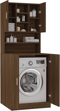 Wasmachine ombouw - Kast - Opbouwmeubel - Verhoger - Wasmachine meubel - Opbergkast - Hout - Bruin Eiken — thumbnail 5