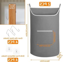 Hangende waszakken aan de muur - 2 stuks, 91 x 56 cm, grote opbergzakken voor wasgoed, grijs, ruimtebesparend en praktisch — thumbnail 5