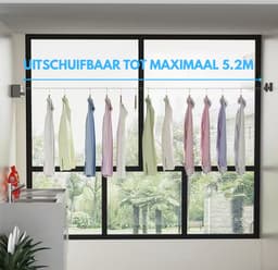 Livista Uittrekbare Waslijn – 10,4M Totale Lengte（2 x 5,2M） – Tot 20 kg – Sterke Stalen Kern – Drooglijn – Zonder Boren – Gelijkmatig Oprolbaar – Binnen & Buiten — thumbnail 5