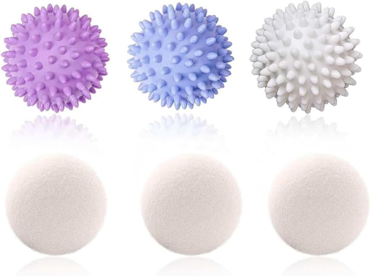 3 ballen voor droger en 3 ballen voor wasdroger, wasballen, drogerballen, drogerbal, herbruikbaar, natuurlijk, antistatisch, snel — afbeelding 1