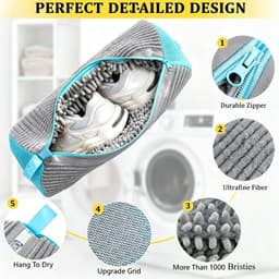 Wasmachine Schoenwaszak 2 Stuks, Microvezel Schoonmaak Zakken voor Sneakers Canvas Schoenen, 360° Reiniging Waszak met Rits, Geschikt voor Alle Soorten Schoenen,Grijs schoenen waszakken — thumbnail 3