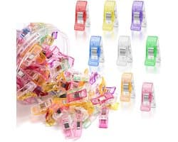 Verpakking van 80 plastic naaiclips, multifunctionele ABS-bijlvormige klemmen met maatverdeling, clips voor quilten, breien, haken en knutselen, ophangclips voor stof, papier en banden.