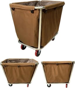 Wasmand op wielen - Linnenkar - Wassen organiseren - Afneembare zak - 400 l - Bruin — thumbnail 2