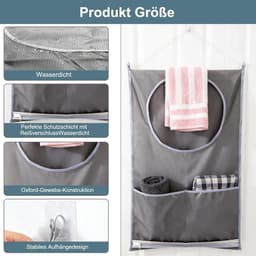 Dailygoods- Waszak Ruimtebesparend - Hangende Wasmand - Wasverzamelaar - 2 Zuighaken - 2 Roestvrijstalen Deurhaken - 50x77cm — thumbnail 2