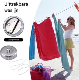 Intrekbare Waskabelijn - Verstelbaar Touw - Kleding Drogen - Roestvrij Staal - 3 Meter - Zilver — thumbnail 5
