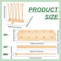 Dailygoods- Droogrek Herbruikbaar - Plastic Zak Droogrek - Afdruiprek Houder - 10 Stokken Vurenhout - Stabiliteit - 100mm Breed, 320mm Hoog - Afdroogrek — thumbnail 3