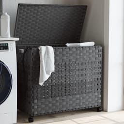Wasmand Rotan - Kledingmand Opbergmand - Was Sorteren - Handgeweven 3 Vakken - 66 x 35 x 60 cm - Grijs — thumbnail 1