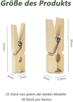 Dailygoods- Wasknijpers Mini - Houten Klemmen - 50 Stuks - Kleine Wasknijpers - Decoratieve Clips - Voor Fotohouders/Knutselen - Duurzaam Hout — thumbnail 4