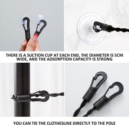 Dailygoods- Reiswaslijn Uittrekbaar 1,2 m - 2,8 m Rekbaar - 4 Roestvrijstalen Clips - Draagbaar - Reisaccessoires - Geschikt voor Outdoor Camping - Waslijn — thumbnail 3