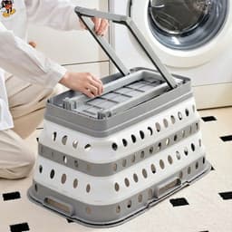 Stervia Verhoogde Wasmand - Wasmand Met Standaard - Opvouwbare Wasmand - 43 Liter - Geventileerd - Grijs/Wit - 60 x 40 x 65 cm — thumbnail 5