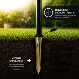 Droogmolen 45 m - Droogrek voor Buiten met 4 Armen, Aluminium, Metalen Grondanker, Naspanbare Lijnen, Tuin, Zwart — thumbnail 4