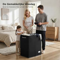 JCP® Wasmand - 145L - Wasmand 2 Vakken - Wasmanden - Zwart - 58cm x 38cm x 67cm — thumbnail 4