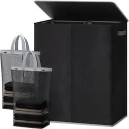 JCP® Wasmand - 145L - Wasmand 2 Vakken - Wasmanden - Zwart - 58cm x 38cm x 67cm — thumbnail 1