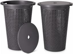 Storage Solutions Wasmand met deksel - 2x - donkergrijs - 35 liter - 40 x 52 cm - kunststof - rond - wasbox - mand voor wasgoed — thumbnail 1