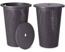 Storage Solutions Wasmand met deksel - 2x - donkergrijs - 35 liter - 40 x 52 cm - kunststof - rond - wasbox - mand voor wasgoed