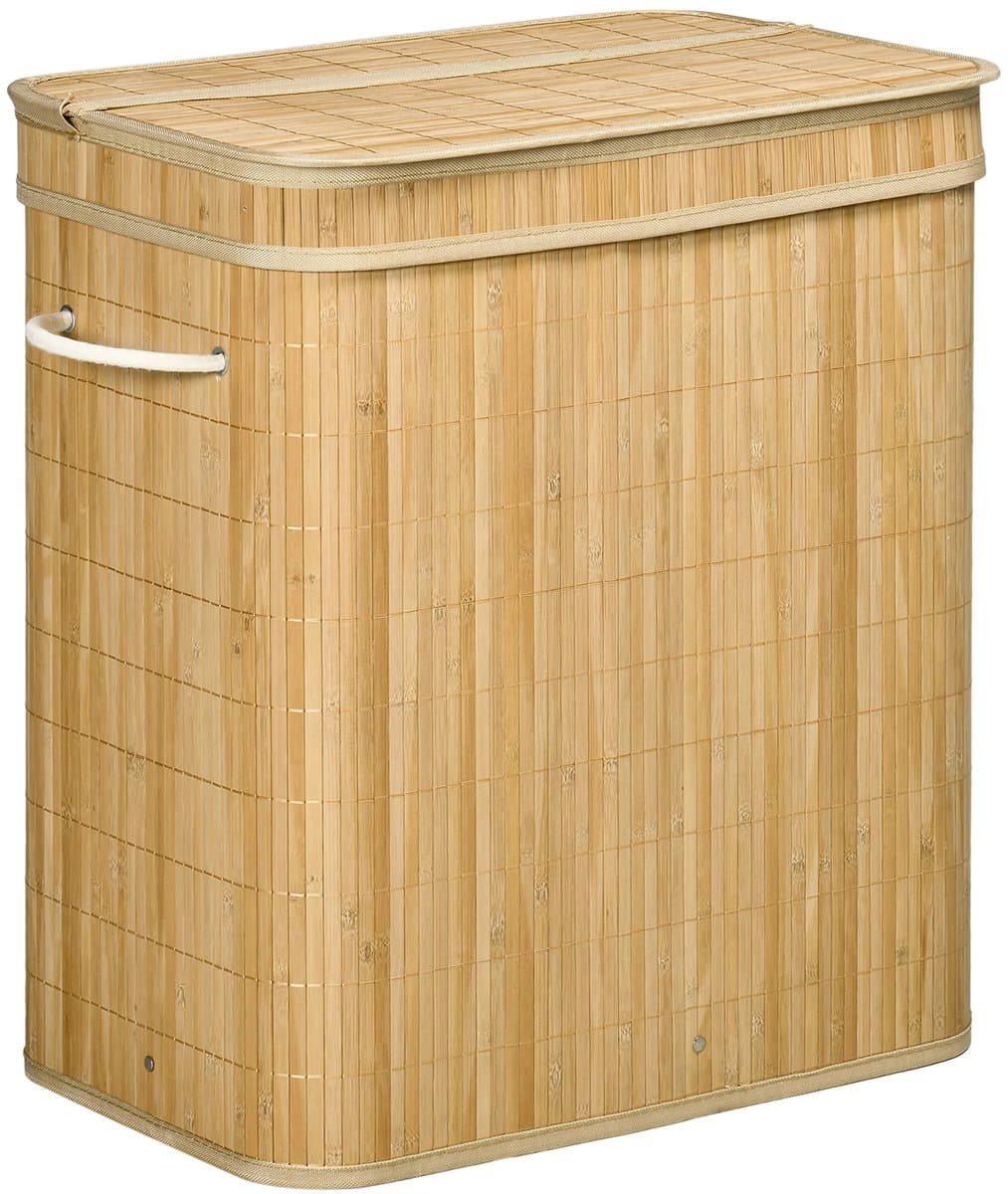 HHHK - Wasmand - Wasmand met Deksel - 90 Liter - Wassorteerder - Waszak - 35x54x59,5cm - Bamboe - Uitneembare Waszak - Met Deksel — afbeelding 1