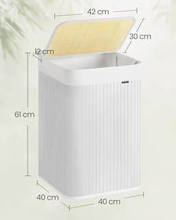 Wasmand, 95 l, vuile wasmand, deksel, van bamboe, handgrepen, opvouwbaar, afneembare zak, machinewasbaar, voor wasruimte, slaapkamer, wit LCB060W01 — thumbnail 4