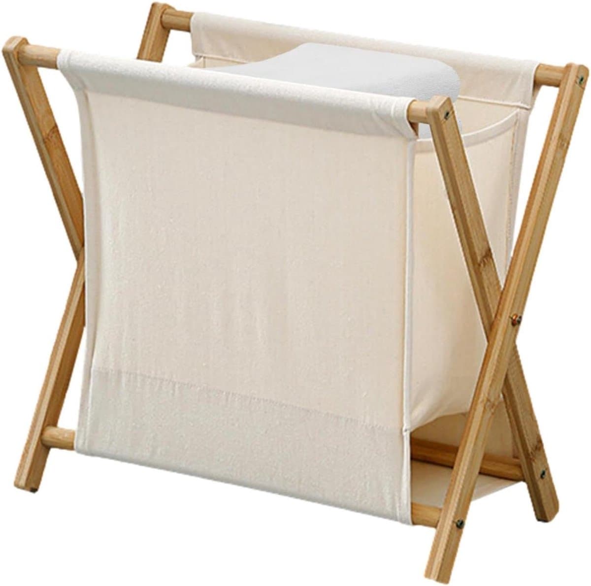 Wasmand Hout - Opvouwbare Mand - Was Opbergen - Verhoogd Bodemontwerp - 40 x 30 x 38 cm - Khaki Wit — afbeelding 1