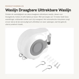 Waslijn 13 m - Draagbaar - Uittrekbaar - Wanddroogrek - Dubbele lijn - Automatisch rolsysteem - Geschikt voor thuis - Drooglijn — thumbnail 1