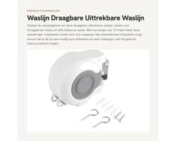 Waslijn 13 m - Draagbaar - Uittrekbaar - Wanddroogrek - Dubbele lijn - Automatisch rolsysteem - Geschikt voor thuis - Drooglijn