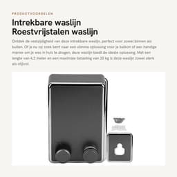 Waslijn Intrekbaar - Wandmontage - Roestvrij Staal - Duurzaam - Max. Belasting 20 kg - Lengte 4,2 meter - Kledingdroogrek — thumbnail 1