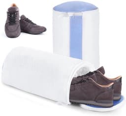 Schoenwaszak met rits - 2 stuks - Wit/Blauw - Herbruikbaar - Polyester - Zachte vezels voor reiniging - Schoenentas — thumbnail 1