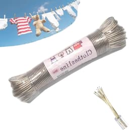 Waslijn uittrekbaar - Transparant - 30 meter - Stalen kern met PVC coating - Voor buitengebruik en camping — thumbnail 1