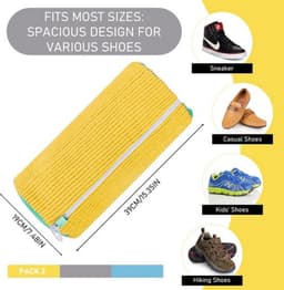 Waszak voor schoenen – waszak voor schoenen met villositeiten, schoenentas voor wasmachine met ritssluiting, herbruikbaar, waszakken voor sneakers (geel/verpakking van 2) — thumbnail 2