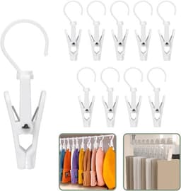 10 stuks - Droogklem - Wasklem - Drooghaak - met 360 graden draaihaak - Sokkenhouder - Robuuste en duurzame plastic kledingklem - Multifunctioneel - Draagbare antislip plastic kledinghouder - Wit — thumbnail 2