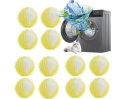 12 stuks anti-haarballen voor wasmachine, herbruikbaar, wasbal voor het opvangen van dierenharen, haren en vezels op kleding, tapijten (geel)