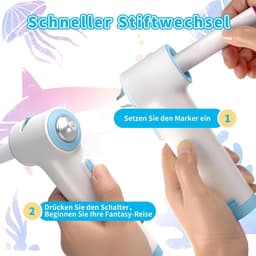 Speed Airbrush Elektrische verfspuitstiften, set van 12 textielmarkers met dubbele punt, 3 sjablonen en 2 sproeikoppen, heldere en rijke kleuren, na fixatie, wasmachinebestendig, textielverf — thumbnail 4