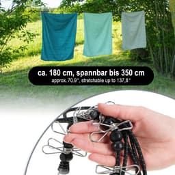2X reiswaslijn, 180-350 cm per lijn, campingwaslijn | waslijn met elk 12 metalen clips - mobiele waslijn met haak — thumbnail 5