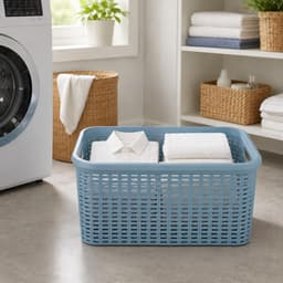 Plasticforte Wasmand - 2x - 35 liter - rotan - blauw - kunststof - 53 x 36 x 26 cm - draagmand - met handvatten - lichtgewicht — thumbnail 3
