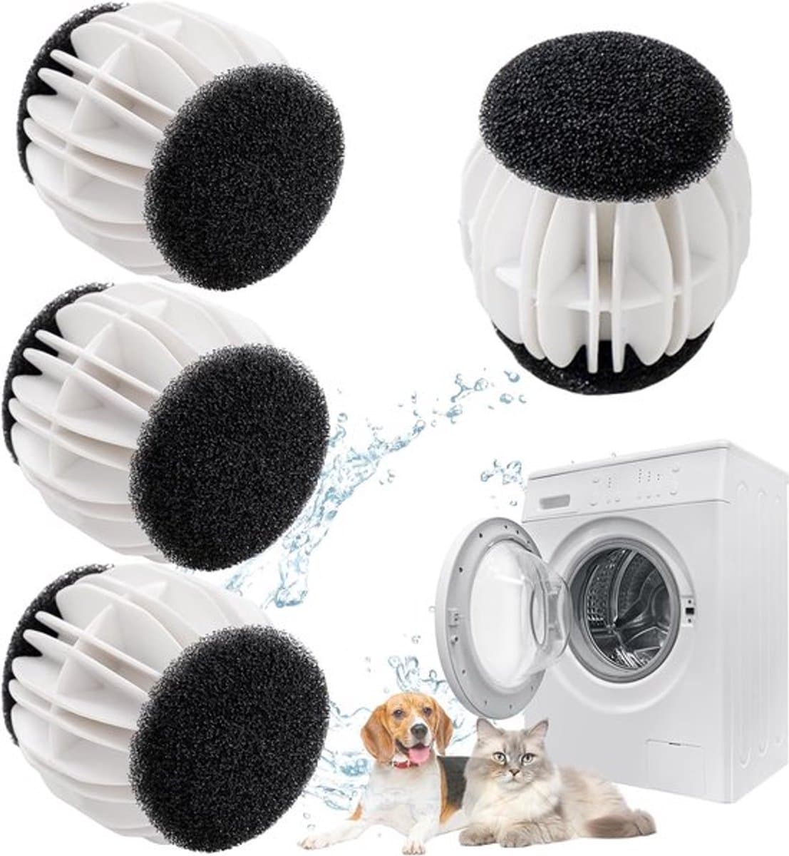 Wasballen voor wasmachine - 4 stuks - Anti haar - Drogerballen - Ook geschikt voor dierenharen - Sneller droog - Anti-kreuk - Haarvanger Wasbollen - Anti Haar Droogballen — afbeelding 1