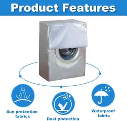 Wasmachine Beschermhoes - Stofdichte Hoes voor Wasmachines en Drogers - Wasmachine overtrek - 62 x 50 x 89 cm - Waterdicht, Zonwerend en Stofdicht - Past op de meeste machines met voorlader - Zilver — thumbnail 4