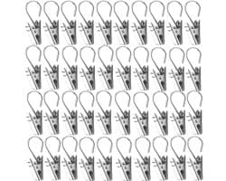 100 Stuks - Gordijn Clips - Gordijnklem - Gordijnhaken - Lengte 3.4cm - Douchegordijn Ringen Met Klem - Haak Voor Handdoeken, Theedoeken En Vaatdoeken - Badkamerhaken - Metalen Wasknijpers - Gordijnclips - Clipjes - Metalen Knijpers - Zilver - RVS