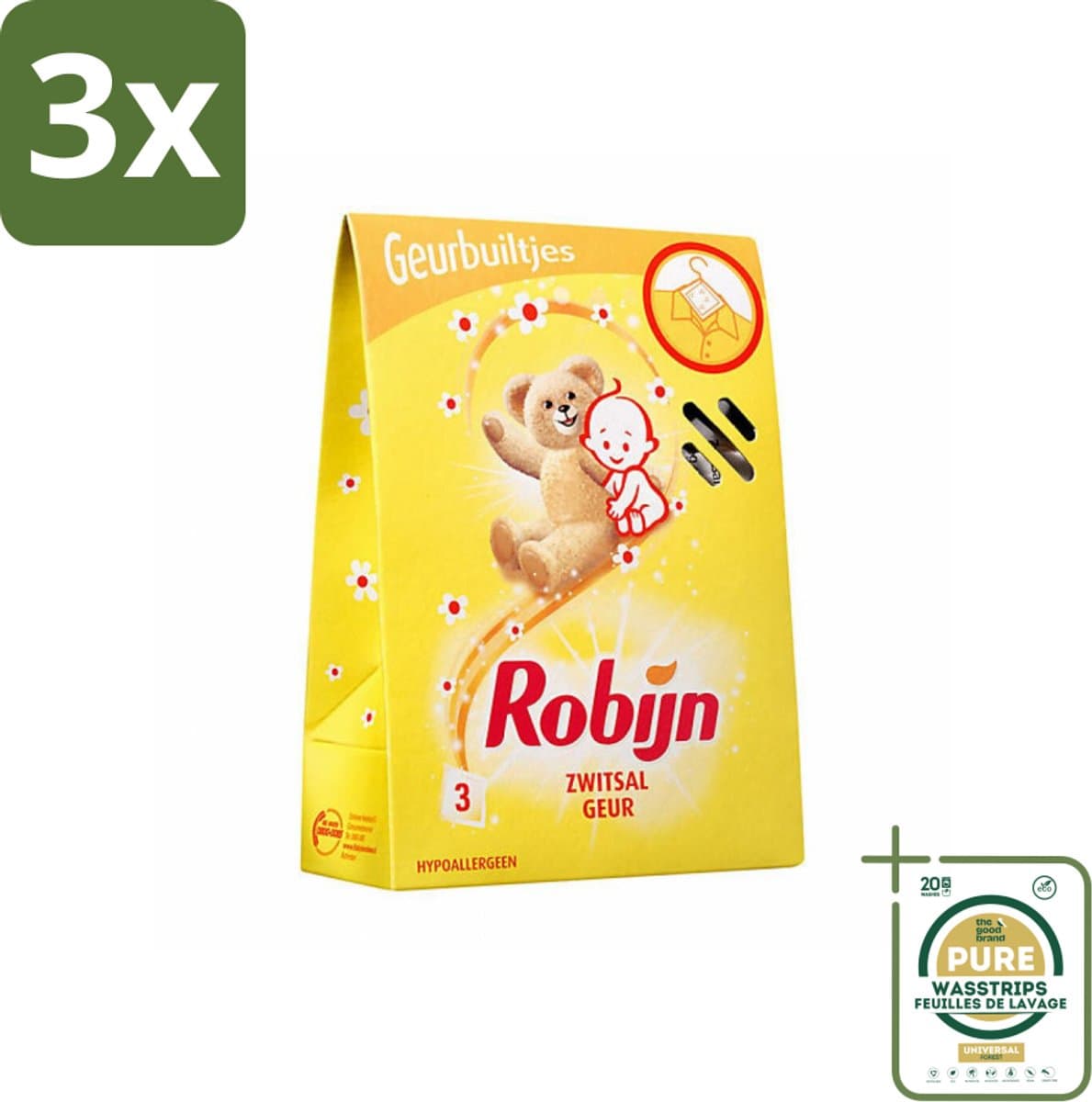 3 x Robijn Geurbuiltjes Zwitsal 3 stuks per verpakking - Grootverpakking - Zwitsal Geur - Babygeur - Geurbuiltjes - Kastgeur - Ladegeur — afbeelding 1