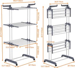 Staande Wasdroogrek- 3 Laags Opvouwbaar Droogrek- Handdoekrek- Kledingrek Voor Binnen En Balkon- Grijs — thumbnail 1