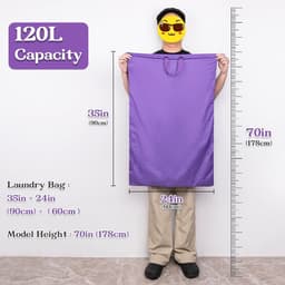 Grote Waszak met Handvatten, Stevige Reiswaszak met Trekkoord, 24" x 35", Voor Vuile Kleding, Opbergtas voor Thuis, Hotel en Studentenhuis, Paars — thumbnail 4