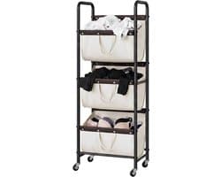 JCP® Wasmand - 120L - Wasmand 3 Vakken - Wasmanden - Beige - 52cm x 33cm x 138cm