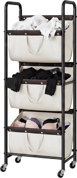 JCP® Wasmand - 120L - Wasmand 3 Vakken - Wasmanden - Beige - 52cm x 33cm x 138cm — thumbnail 1
