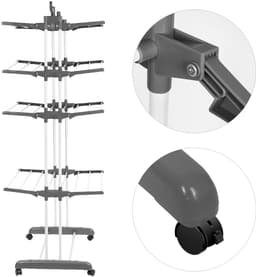 PIPIPOXER- Wasrek Inklapbaar-Droogrek-Staand Droogrek -Uitschuifbare Droogtoren – 4 Verdiepingen – 75 meter Drooglengte- Ruimtebesparend Wasrek -Wastoren Staand- Droogrek op Wielen - grijs en wit — thumbnail 3