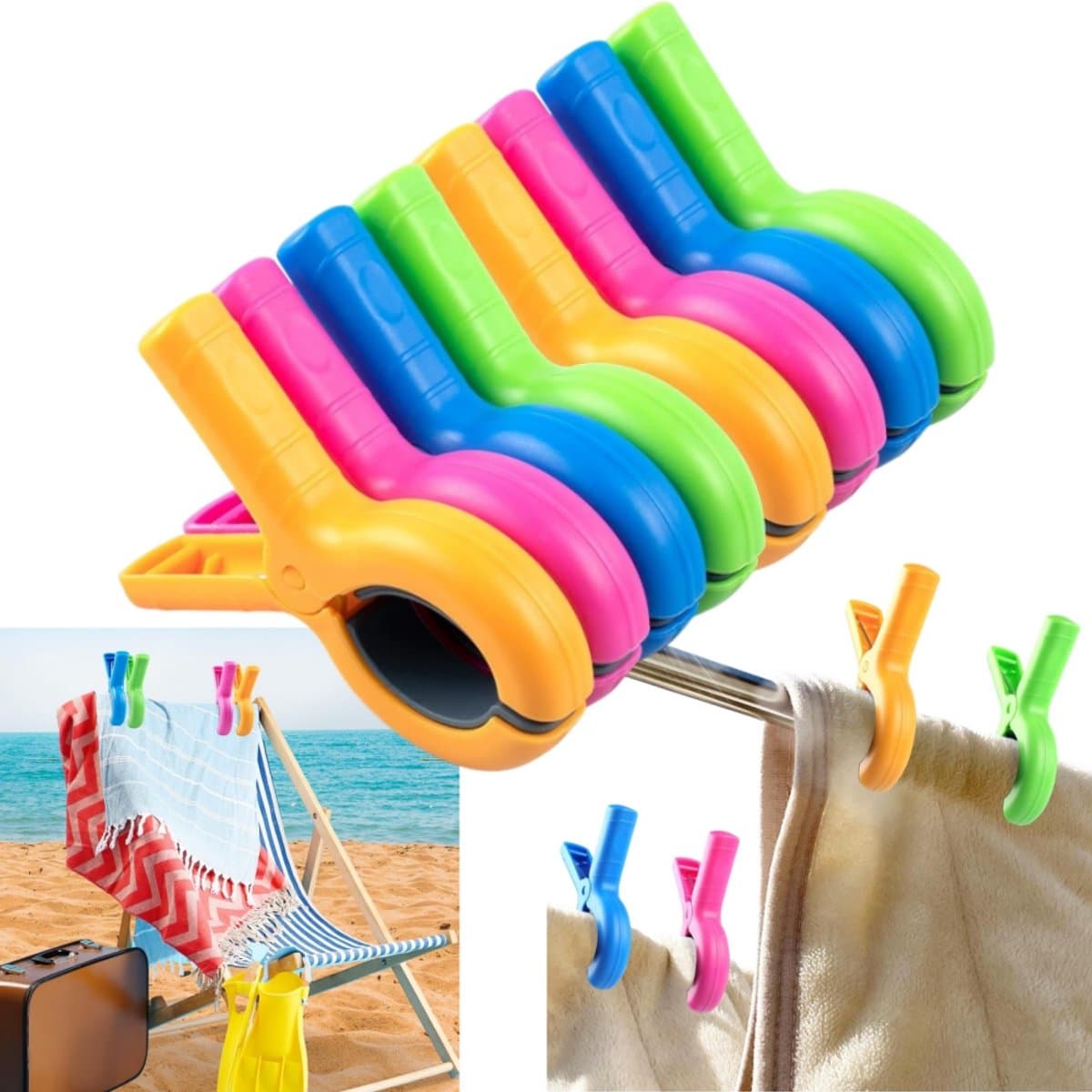 8 stuks - Grote strandhanddoekclip - Winddicht en stevig ontwerp - Handdoekgesp - Zitclip - 6,8*9,4 cm - Voor gebruik met strand- en zwembadstoelen - Geel, blauw, groen, rood — afbeelding 1