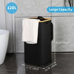 Omgoods - XXL Wasmand met Deksel 120L - Vouwbare Opbergtas van Oxford met Bamboe Handvatten — thumbnail 5