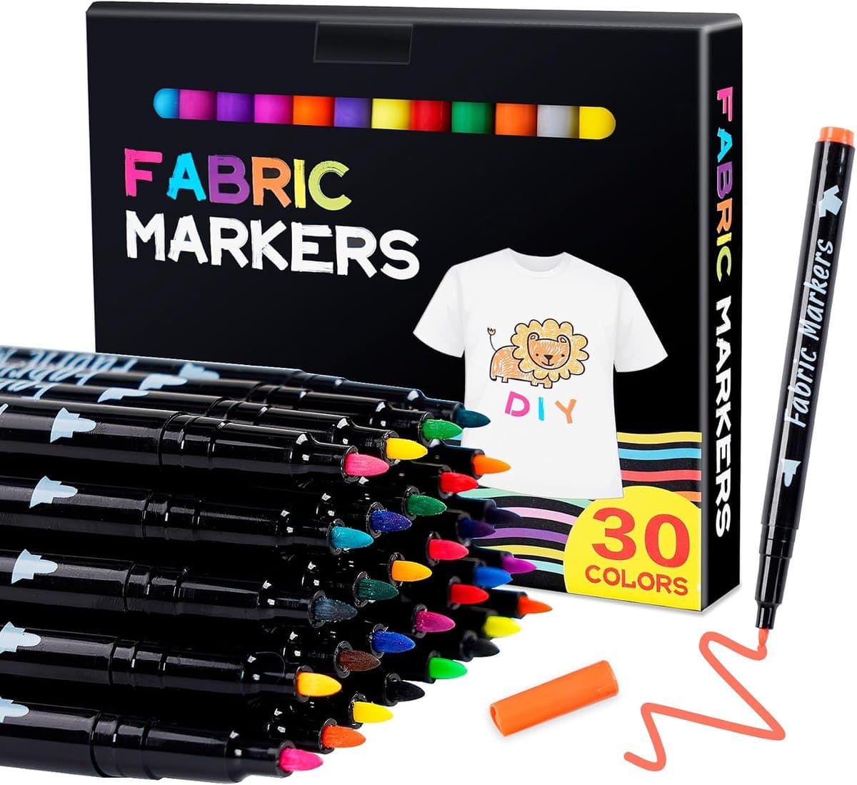Textielstiften, wasmachinebestendig, 30 kleuren, textielverf, permanent, niet giftig, voor T-shirts, stoffen zakken, schoenen, knutselen, textielstiften voor kinderen en volwassenen — afbeelding 1
