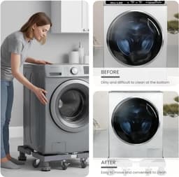 Wasmachinestandaard - Onderstel Apparaten - Apparaten Verplaatsen - Antislip Rubberpads - 42-65 cm - Zilver — thumbnail 3
